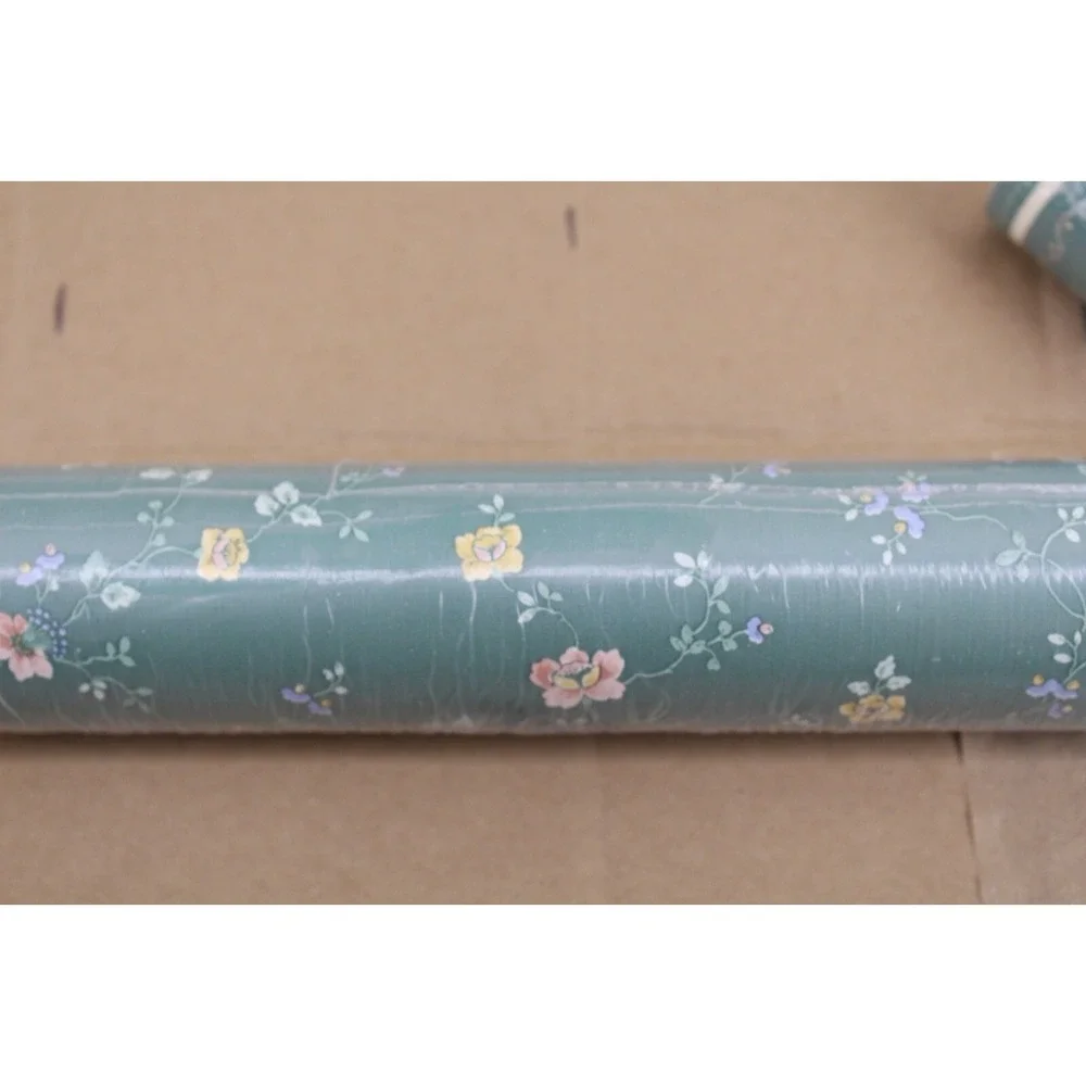 Deadstock Vintage MCM Borden Green Vinyl Wallcovering 3 rolls WC829 3‎ - WB828